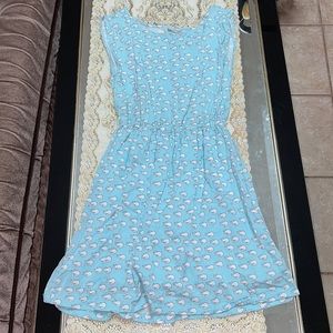 Twik light blue sleeveless mini dress with white cat print